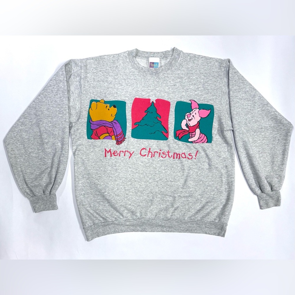 Vtg 90s Disney Christmas Sweatshirt Winnie The Pooh Piglet Gray Women’s Large L